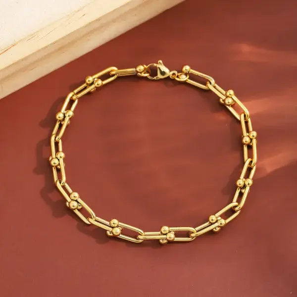 Wholesale Casual Simple Style U Shape 304 Stainless Steel 18K Gold Plated Bracelets In Bulk
