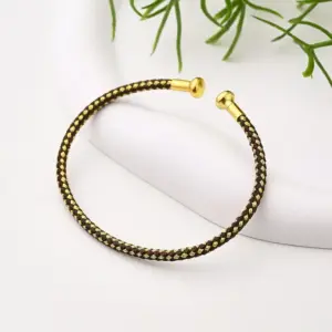 Adjustable Bracelet (Brown & Gold) / 3mm (Inner Diameter: 60x45mm) / 1 Strand/Package