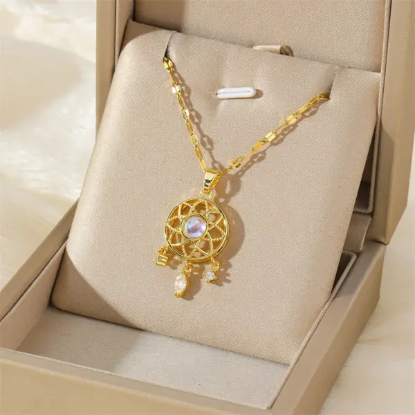 Wholesale 201 Stainless Steel Brass 18K Gold Plated Inlay Rainbow Star Flower Zircon Pendant Necklace