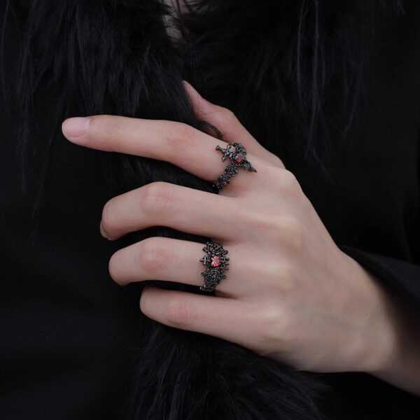 Wholesale Gothic Dark Style Rose Cross Love Ring Women's Niche Design Cold Style Open Ring Couple Ring