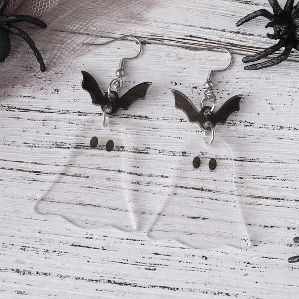 Wholesale Cross-Border New Halloween Bat Ghost Splicing Pendant Earrings Acrylic Double-Sided Earrings Halloween Earrings