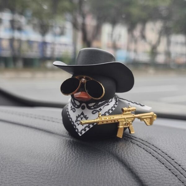 Wholesale Cowboy Hat Duck Car Center Console Ornament Black Duck Scarf Decoration Hand-Made Lemon Milk Tea Gift