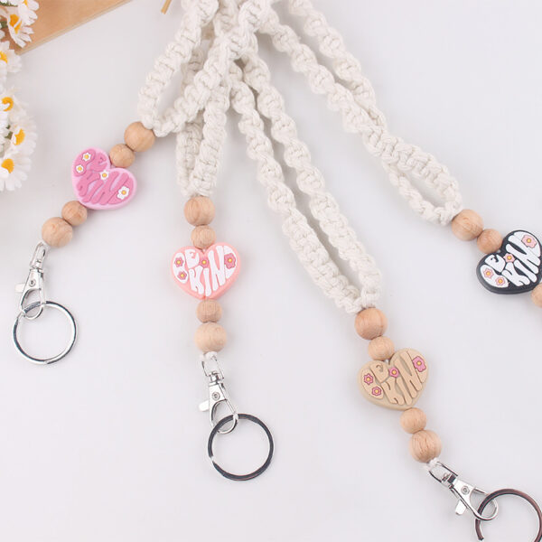 Wholesale New Handmade Woven Necklace Keychain Creative DIY Heart Silicone Beads Brand Work Id Lanyard