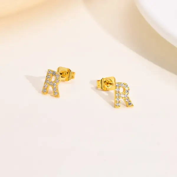 Wholesale 1 Pair Simple Style Letter Inlay Copper Zircon Gold Plated Ear Studs