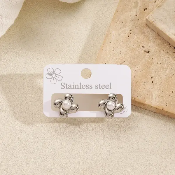 Color Retention Electroplated Acrylic Pearl Flower Square Heart Shaped Earrings Fashionable Women's Jewelry Accessory