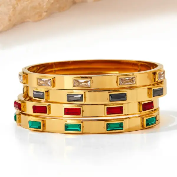 Wholesale Classic Style Rectangle 304 Stainless Steel 16K Gold Plated White Gold Plated Gold Plated Zircon Bangle In Bulk