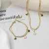 Wholesale Jewelry Retro Butterfly 304 Stainless Steel Acrylic Shell Gold Plated PVD Coated Inlaid Gold Bracelets Necklace