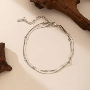 Qyb47 Blade round Snake Anklet / Steel Color