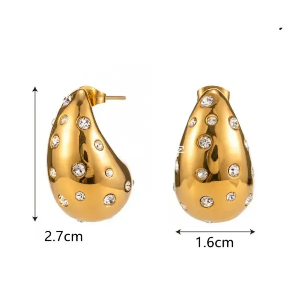 Wholesale 304 Stainless Steel Water Droplets PVD Coated Artificial Diamond 18K Real Gold Plated 18K Gold Waterproof Non Tarnish Plating Inlay Ear Studs