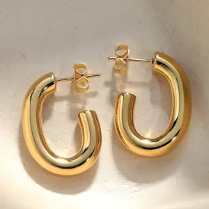 PVD Coated 18K Gold Plated Solid Color Stainless Steel Simple Style Classic Style Ear Studs