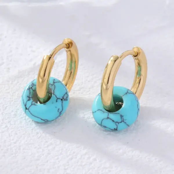 PVD Coated Gold Plated Round 304 Stainless Steel Natural Stone Retro Simple Style Waterproof Non Tarnish Earrings