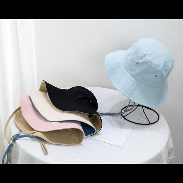 Wholesale Spring and Autumn Japanese Contrast Color Windproof Rope Fisherman Hat Men's Trendy Riding Solid Color Fishing Sun Hat Sunshade Hat Women's Sun Protection