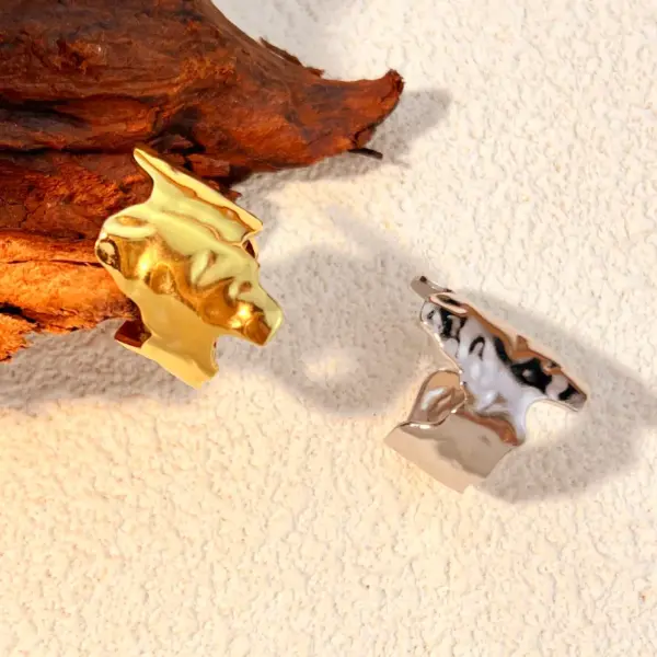 Wholesale PVD Coated Real Gold Plated 18K Gold Wide Surface Solid Color 304 Stainless Steel Casual Retro Classic Style Waterproof Non Tarnish Open Rings