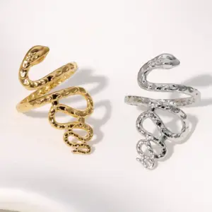 Wholesale PVD Coated Real Gold Plated 18K Gold Snake 304 Stainless Steel Elegant Simple Style Waterproof Non Tarnish Open Rings