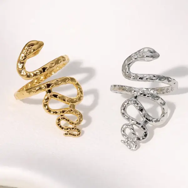 Wholesale PVD Coated Real Gold Plated 18K Gold Snake 304 Stainless Steel Elegant Simple Style Waterproof Non Tarnish Open Rings