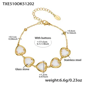 TXE510-White Glass Stone Gold Bracelet 16.5+5cm