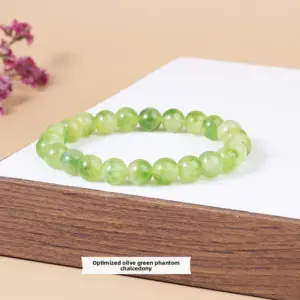 Optimized Olive Green Floating Flower Chalcedony Bracelet / Diameter 6.1-6.8mm (about 30-32 Pieces)