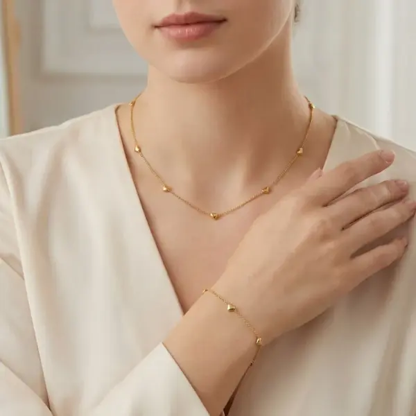Wholesale Stainless Steel Heart Shape PVD Coated Gold Plated Casual Simple Style Waterproof Non Tarnish Plating Curb Chain Gold Necklace