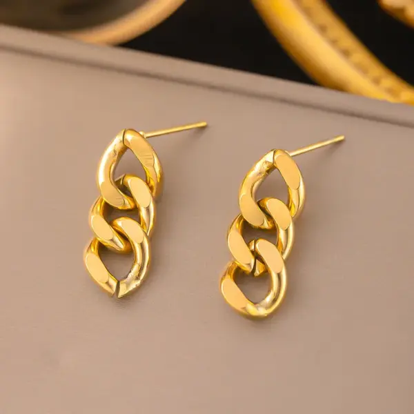 Wholesale PVD Coated Real Gold Plated 18K Gold Solid Color 304 Stainless Steel Retro Simple Style Waterproof Non Tarnish Drop Earrings