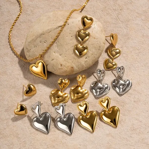 Wholesale Jewelry IG Style Heart Shape 304 Stainless Steel PVD Coated Plating Earrings Necklace