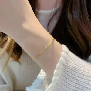 【5513】Half-circle Spliced Single Diamond Bracelet / Gold