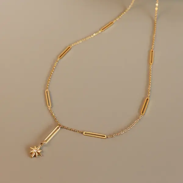 Wholesale PVD Coated Real Gold Plated 18K Gold Geometric 304 Stainless Steel Fashion Waterproof Non Tarnish 304 Stainless Steel Necklace