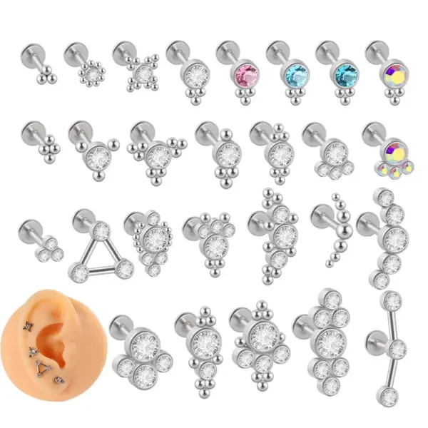 1 Piece Ear Cartilage Rings & Studs Simple Style Geometric 304 Stainless Steel G23 Titanium Stainless Steel Plating Inlay Rhinestones