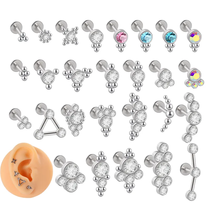 Wholesale 1 Piece Ear Cartilage Rings & Studs Simple Style Geometric 304 Stainless Steel G23 Titanium Stainless Steel Plating Inlay Rhinestones