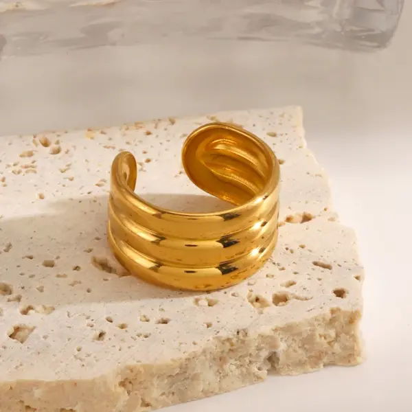 Ion Plating (IP) 18K Gold Plated Geometric 304 Stainless Steel IG Style Waterproof Non Tarnish Open Rings