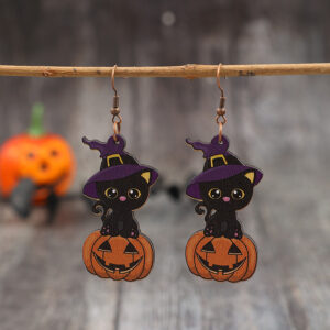 Wholesale Halloween Horror Pumpkin Creative Splicing Wooden Earrings