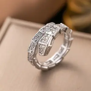 F1118 Copper Material-Full Diamond Snake Ring Silver