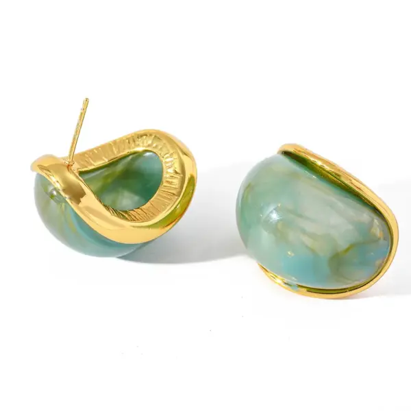 Wholesale Elegant Geometric Resin Embedded 18K Gold Plated Stainless Steel C-Shaped Flower Ear Studs Casual Chic Simple Style For Women