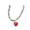 Wholesale Song Yanfei's Same Dopamine Colorful Beaded Necklace Red Heart Pendant for Women Summer Clavicle Chain Necklace Feel
