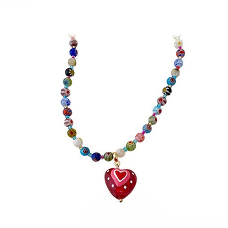 Wholesale Song Yanfei's Same Dopamine Colorful Beaded Necklace Red Heart Pendant for Women Summer Clavicle Chain Necklace Feel