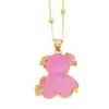 Wholesale Copper Gold Plated Cute Simple Style Bear Inlay Resin Zircon Pendant Necklace