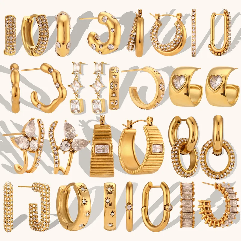 Wholesale PVD Coated Real Gold Plated Geometric Stainless Steel Waterproof Non Tarnish Earrings Ear Studs