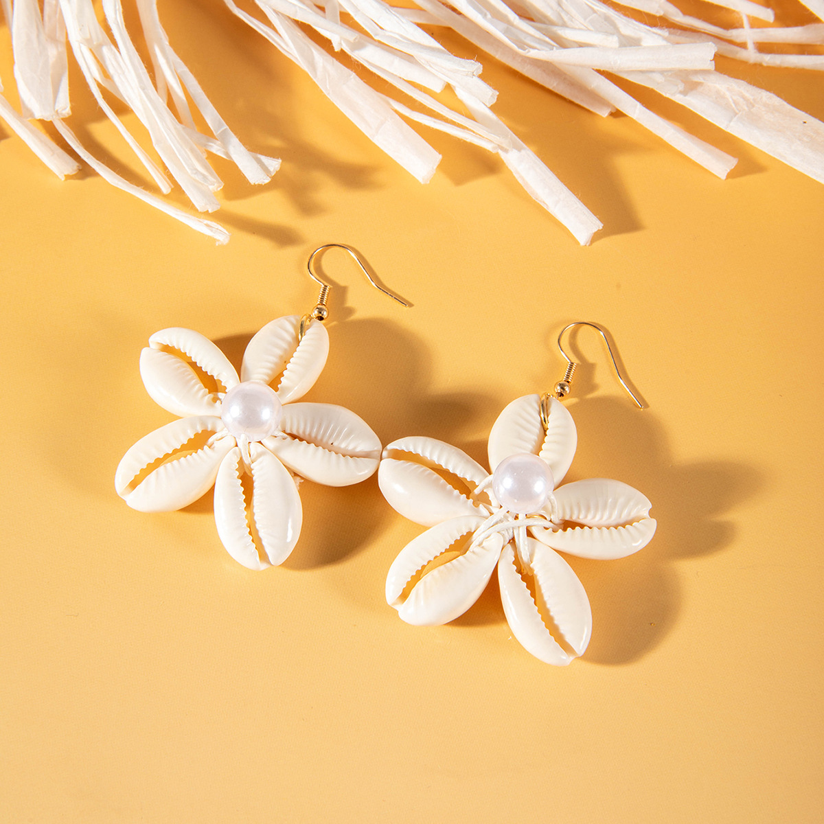 Wholesale Cross-Border Jewelry, Hand-Woven Shell Flower Pendant Earrings, Personalized Ancient Town European and American Style Beach Style Earrings