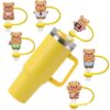 Wholesale Butter Bear Cute Straw Cap Cartoon Creative Silicone Straw Cover 8/10mm Straw Dust Plug Ready in Stock