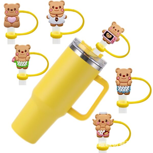 Wholesale Butter Bear Cute Straw Cap Cartoon Creative Silicone Straw Cover 8/10mm Straw Dust Plug Ready in Stock