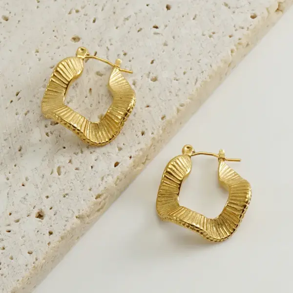 oly-dd13583210d8f026981f595f06564c78 Wholesale PVD Coated 18K Gold Plated Geometric 304 Stainless Steel Retro Waterproof Non Tarnish Earrings