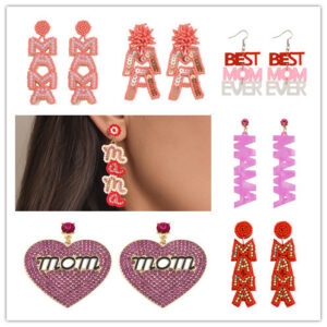 Wholesale European and American Hot-selling Mother's Day Sequin Earrings All-match Letters MAMA Beads and Diamond Earrings Daily Commuter Jewelry