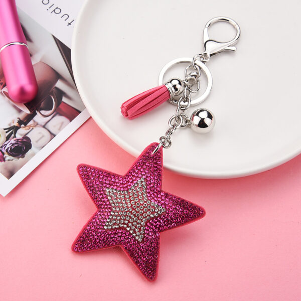 Wholesale Sequins European and American style creative two-color diamond Korean velvet five-pointed star tassel key chain pendant bag jewelry