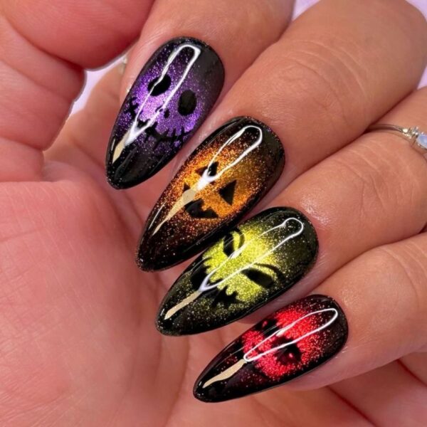 oly-dd1f0a46889bdb0ab350226e113fbb94 Wholesale Halloween colorful cute ghost face almond false nail tips wear nail tips