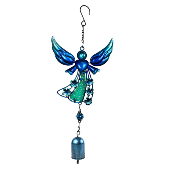 Wholesale Cross-border New Products Angel Wind Bell Iron Metal Crafts Hanging Decorations Glass Painted Spray Courtyard Balcony Porch Pendant