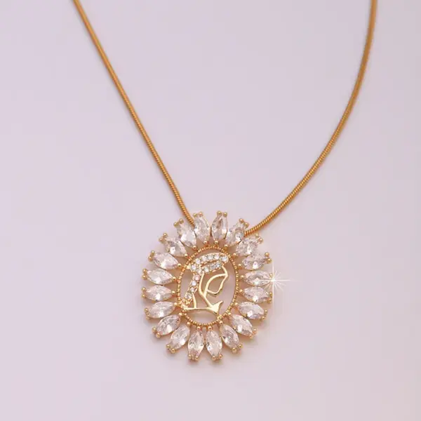 Wholesale 304 Stainless Steel Copper Round Virgin Mary Water Plating Zircon 18K Gold Plated Hip-Hop Punk Plating Inlay Snake Chain Gold Pendant Necklace