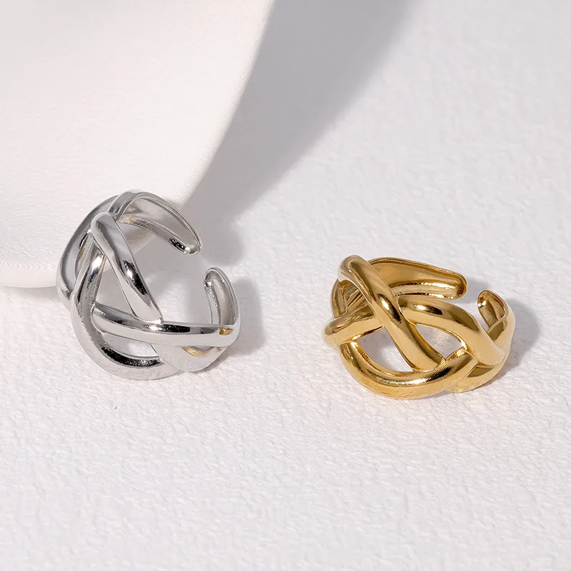 Wholesale PVD Coated Real Gold Plated 18K Gold Geometric Lines 304 Stainless Steel Modern Style Simple Style IG Style Waterproof Non Tarnish Open Ring