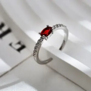 Silver Red Diamond Ring