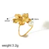 PVD Coated Real Gold Plated 18K Gold Leaf Flower Butterfly 304 Stainless Steel Vintage Style French Style Waterproof Non Tarnish Open Rings