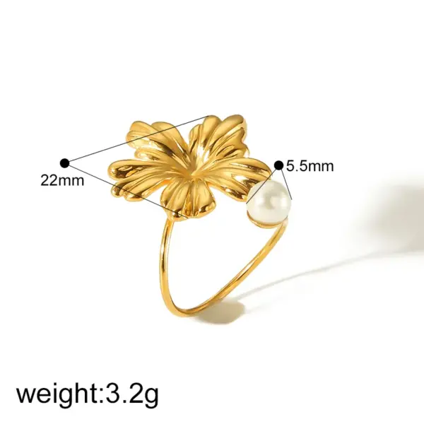 PVD Coated Real Gold Plated 18K Gold Leaf Flower Butterfly 304 Stainless Steel Vintage Style French Style Waterproof Non Tarnish Open Rings