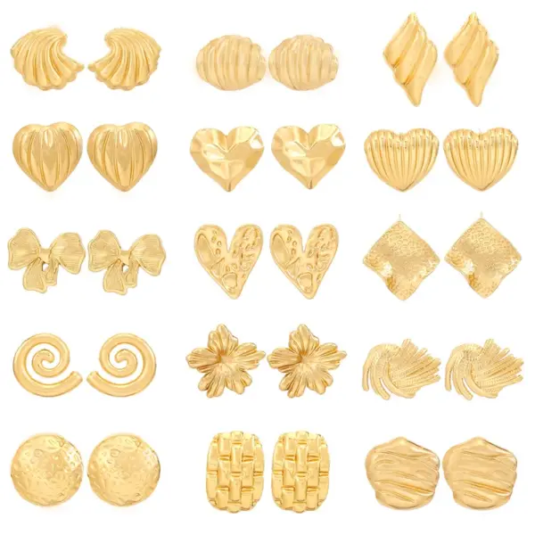 Wholesale 1 Pair Casual Simple Style Streetwear Waves Heart Shape Flower Plating 304 Stainless Steel Ear Studs